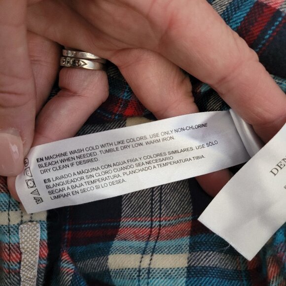 Denim & Flower Flannel Shirt Women's sz M Red White Blue Plaid Button Down Shirt - Picture 5 of 7